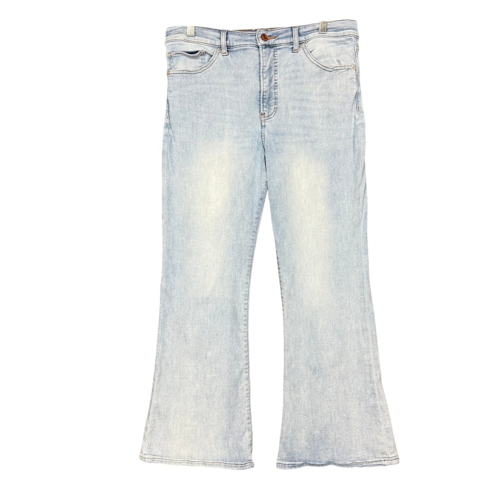 Express Flare Jeans Womens 12S Blue Light Wash High Rise Stretch Denim Boho